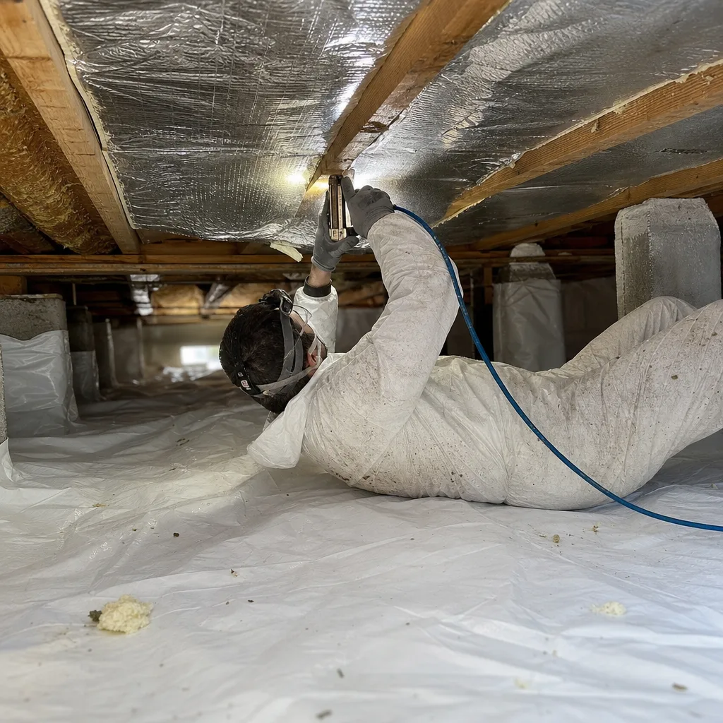Professional performing crawl space encapsulation and vapor barrier installation nationwide