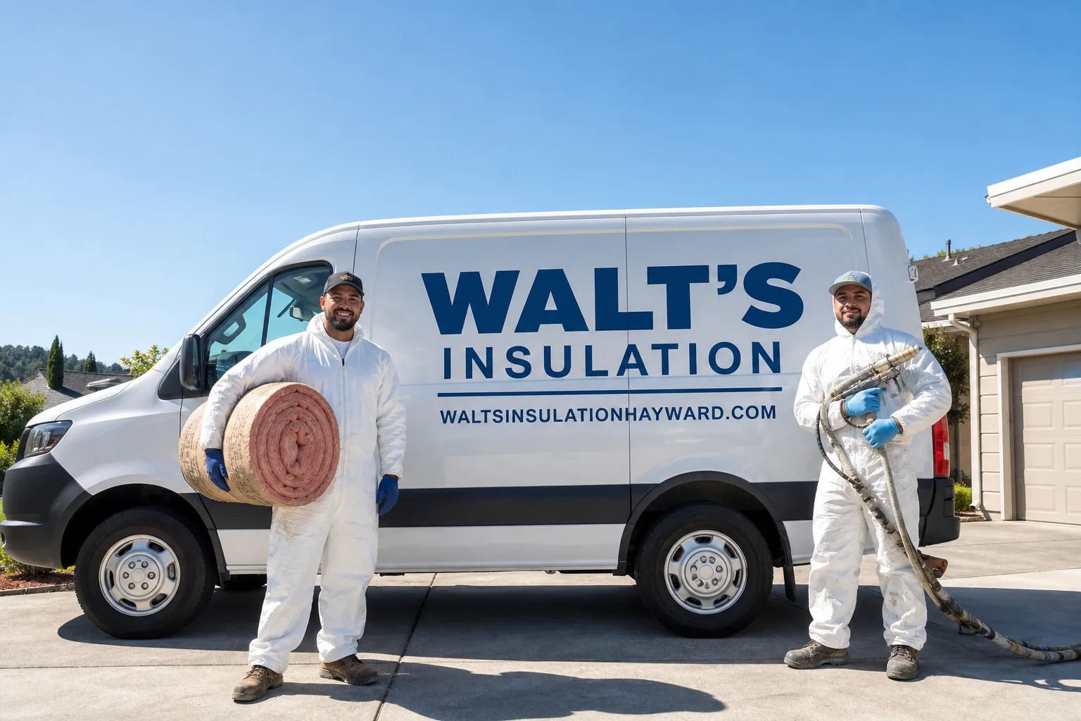 Walt's Insulation insulation service vehicle and crew in Hayward, CA